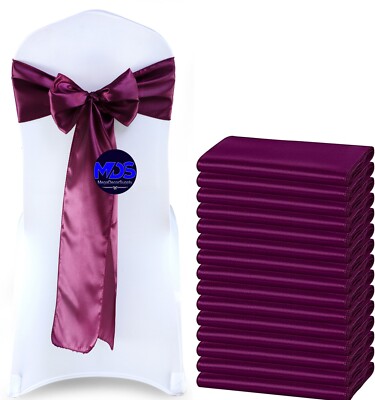 100 Eggplant Satin Chair Sashes Silky Sateen Chair Bows wedding party décor