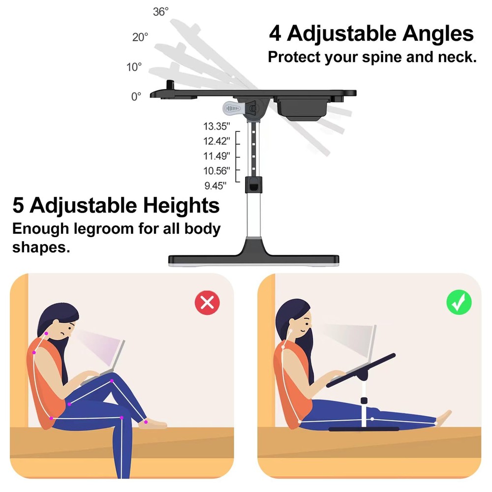 Adjustable Leather Laptop Stand for Bed with Foldable Legs and XL Tray