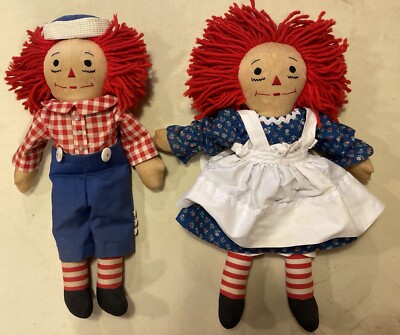 Vintage 1970 s Handmade Raggedy Ann & Andy Embroidered Face & I Love You Heart