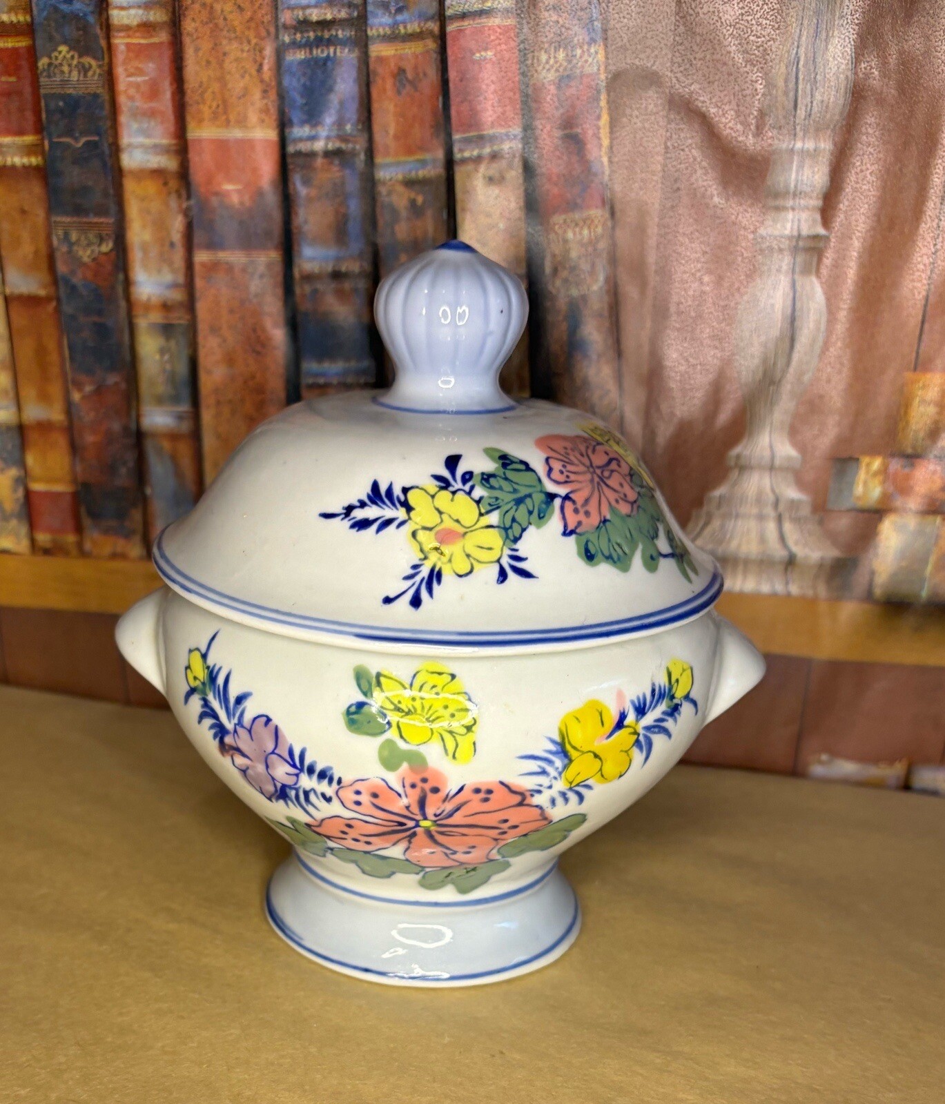 Vintage Double Handle colorful, Porcelain Ginger Jar Container