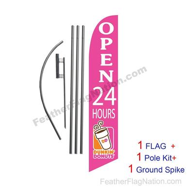 Dunkin Donuts Open 24 Hours Feather Banner Swooper Flag Kit with pole+spike