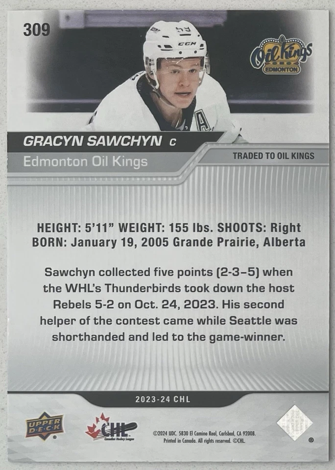 Gracyn Sawchyn (RC) 2023-24 Upper Deck CHL Stars #309 Outburst -Florida Panthers - Image 2 of 2