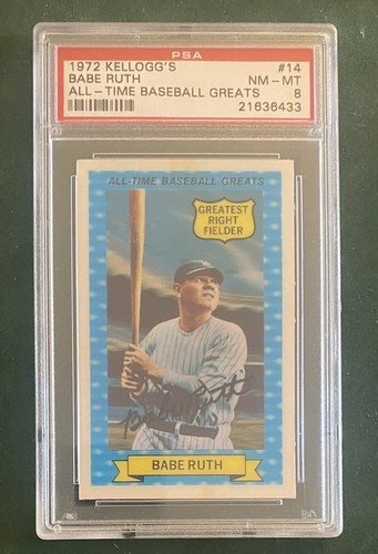 1972 KELLOGG’S Babe Ruth ( NEW YORK YANKEES ) ALL TIME BASEBALL GREATS PSA 8