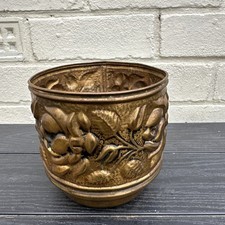Rustic brass rose design plant pot - Embossed metal home decor planter