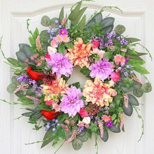 24 Inch Spring Wreath Artificial Wreaths for Front Door Summer Wreath with Da...