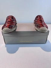 Marc Fisher Espadrille Mule Slide Red/Gray Leaf Print Excellent NIB 5.5M