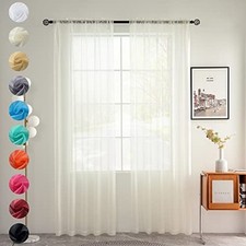 Solid Sheer Rod Pocket Curtain Voile Draperies 2 52"W x 54"L Pack of 2 Ivory