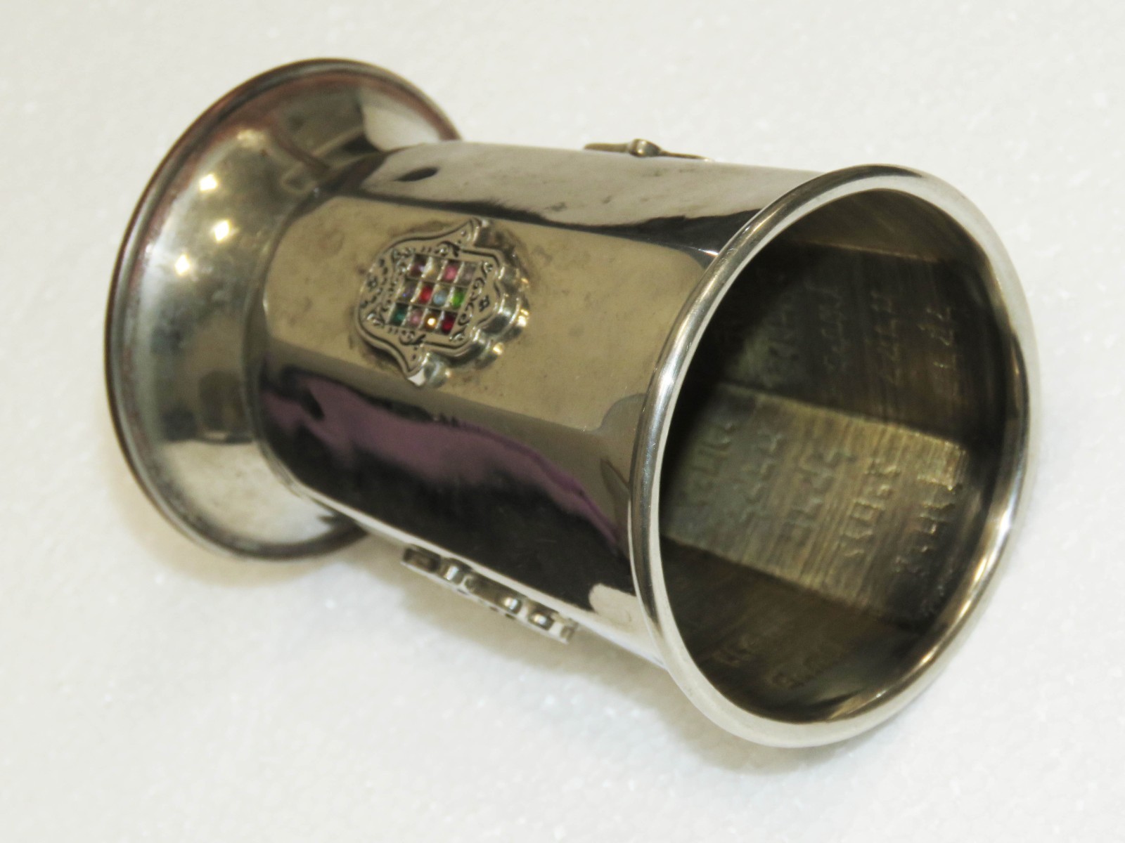 Beautiful Judaica Kabalistic Cup Silver plated with Hebrew Writing, amulet.