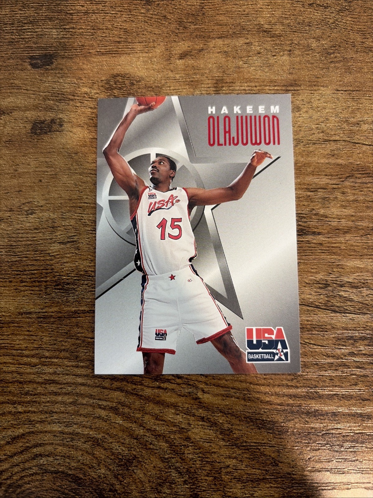 Hakeem Olajuwon #6 Basketball Cards 1996 Skybox Texaco USA trading card — raw and PSA graded price guide