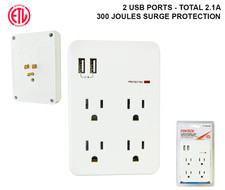 4-Outlet Wall Tap w/ Surge Protector 2 USB Ports - ETL Listed