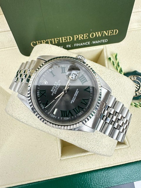ROLEX WIMBLEDON STEEL 36MM  DATEJUST BOX AND CERTIFICATES