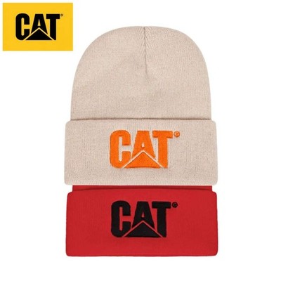 2 Farben CAT Beanie Hüte für Herren Damen Strick Wintermütze elastisch khaki und rot Mode