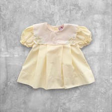 Vintage Petit Ami Baby Girls Embroidered Bib Collar Dress Yellow/White Size 24M