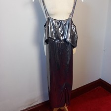 Women's NEW Boohoo Night Silver Frilled Cocktail party Dress UK Size 10 BNWT