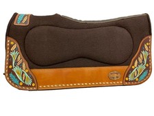 Klassy Cowgirl 28" x 30" Barrel Style Brown Felt Saddle Pad w/ Feather Design