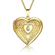 Letter G Locket Necklace that Holds Pictures, Gift for Mother Mom Daughter, Init