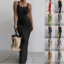 2025 Womens Casual Summer Slip Sexy Dress Slim Sleeveless Bodycon Maxi Dresses