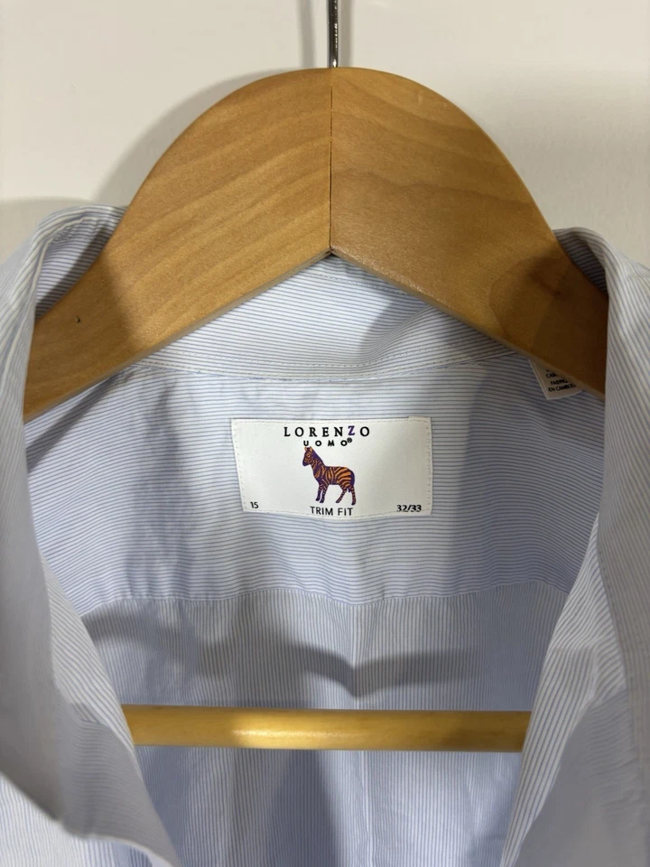 Lorenzo Uomo Shirt Light Blue & White Pin Stripes Trim Fit 15 X 32/33 - Image 3 of 3