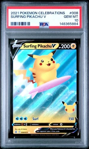 2021 POKEMON CELEBRATIONS #008 SURFING PIKACHU V PSA 10