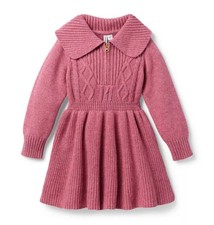 Janie and Jack Cable Knit Half-Zip Sweater Dress Antique Rose Size 3T