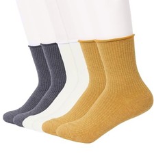 Feeto Women Roll Top Socks 5-9 6 Charcoal 2, Mustard 2, Cream 2