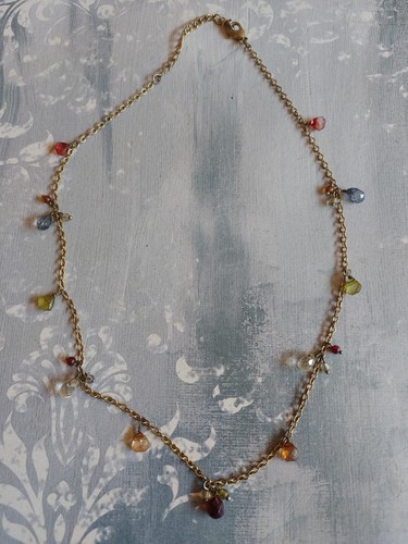 Vintage necklace chain gold tone wire wrap acrylic tear drop multi color beads - Picture 4 of 5