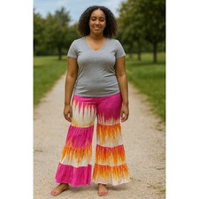 Unbranded Women Medium Tie Dye Palazzo Pants Boho Festival Wide Leg Smock Waist