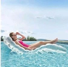 Member’s Mark Calm Clear Chaise Lounger Pool Float With Cup Holder 5.6 ft Long