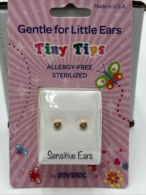 Studex Tiny Tips Earrings For Little Ears TT-5024 GP Heartlite April Crystal