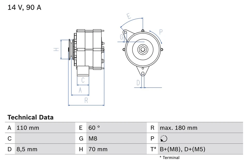 Alternator fits AUDI 80 B2, B3 1.3 1.4 1.6 1.8 2.0 84 to 88 Bosch 026903015B - Image 2 of 4