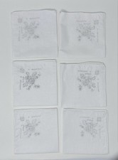Vgt Lot Of 6 White Cotton Hankies Handkerchiefs White Floral Embroidery 11x11