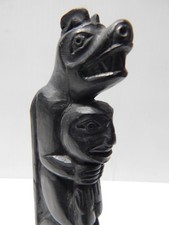 AUTHENTIC ARGILLITE ANTIQUE ALASKA HAIDA NW COAST INDIAN HAND CARVED TOTEM POLE