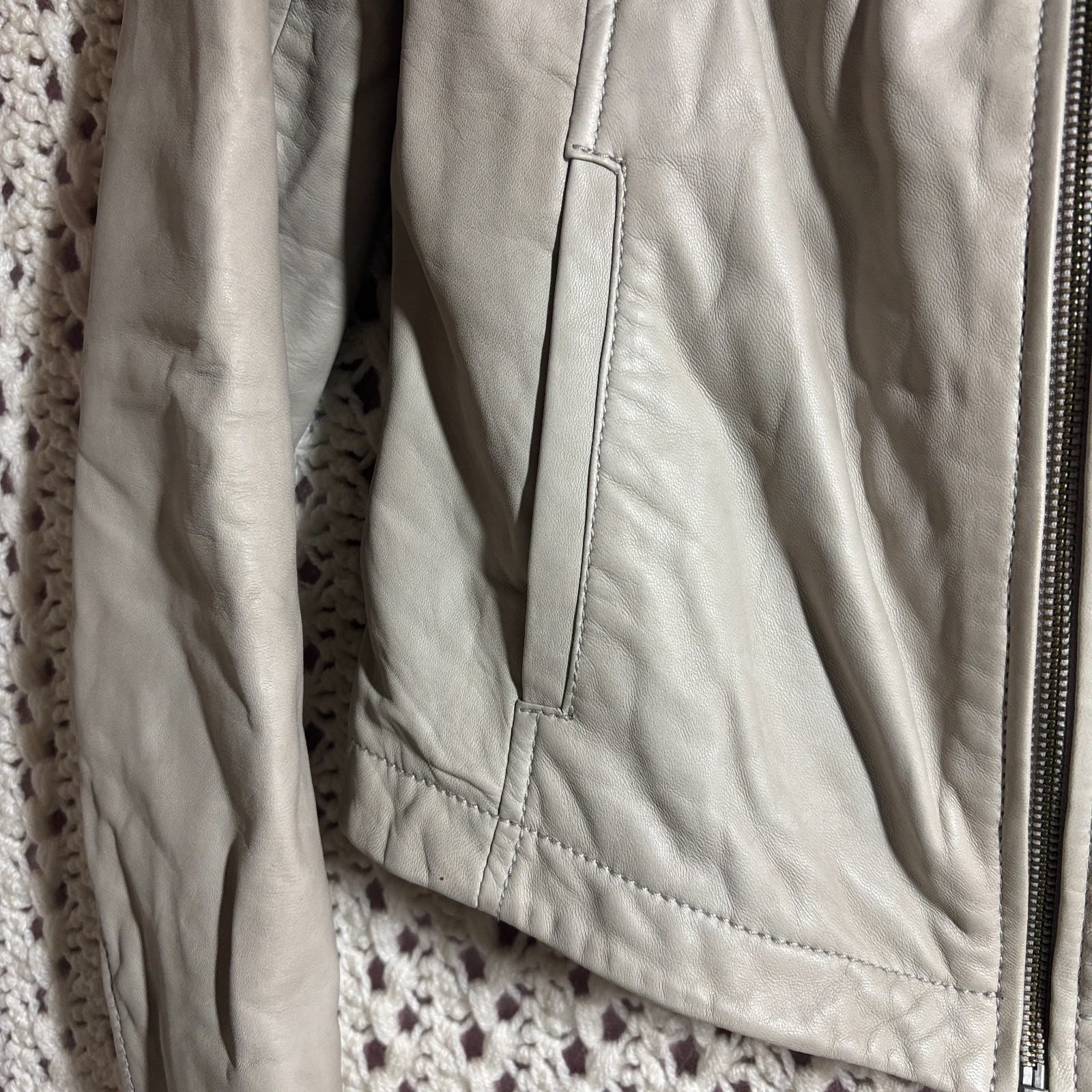 Hinge Leather Jacket Lambskin Tan Solid Collarles… - image 2