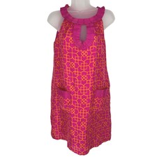 Milly of New York Geometric Silk Shift Dress Size 2 Pink Halter Neck Resortwear
