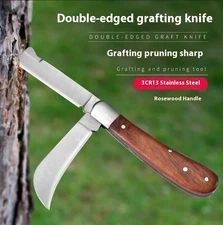 1pc Folding Grafting Knife Professional Pruning Cutter with Wooden Handle - NEW