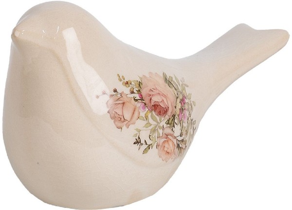 Dekovogel Aus Keramik Mit Rosenmotiv Beige 22X9X12 Cm Clayre & Eef 6CE1951M-image