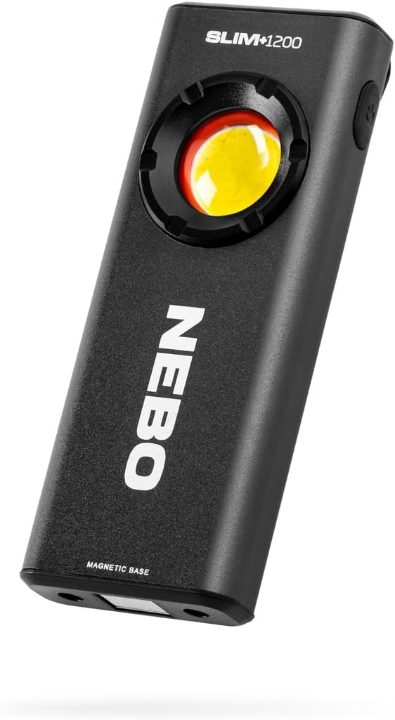 NEBO Slim+ Pocket Work Light - Rechargeable 1200 Lumen Mini Torch with Red COB