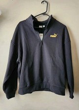 NWT Puma Women's Quarter Zip Pullover Sweatshirt Black with Gold Size Large