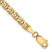 10K Yellow Gold 4mm Semi-Solid Anchor Chain Bracelet 8 Inch