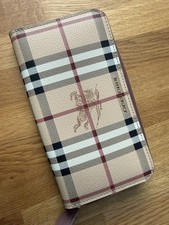 Burberry Check Zip Around Purse Wallet Beige/Berry Trim New With Dust Bag
