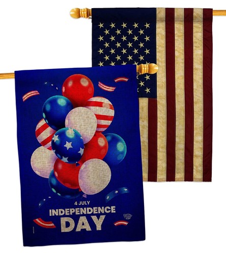 Ballons of Independence Burlap House Flag - Pack Patriotic Fourth July Day Fi...