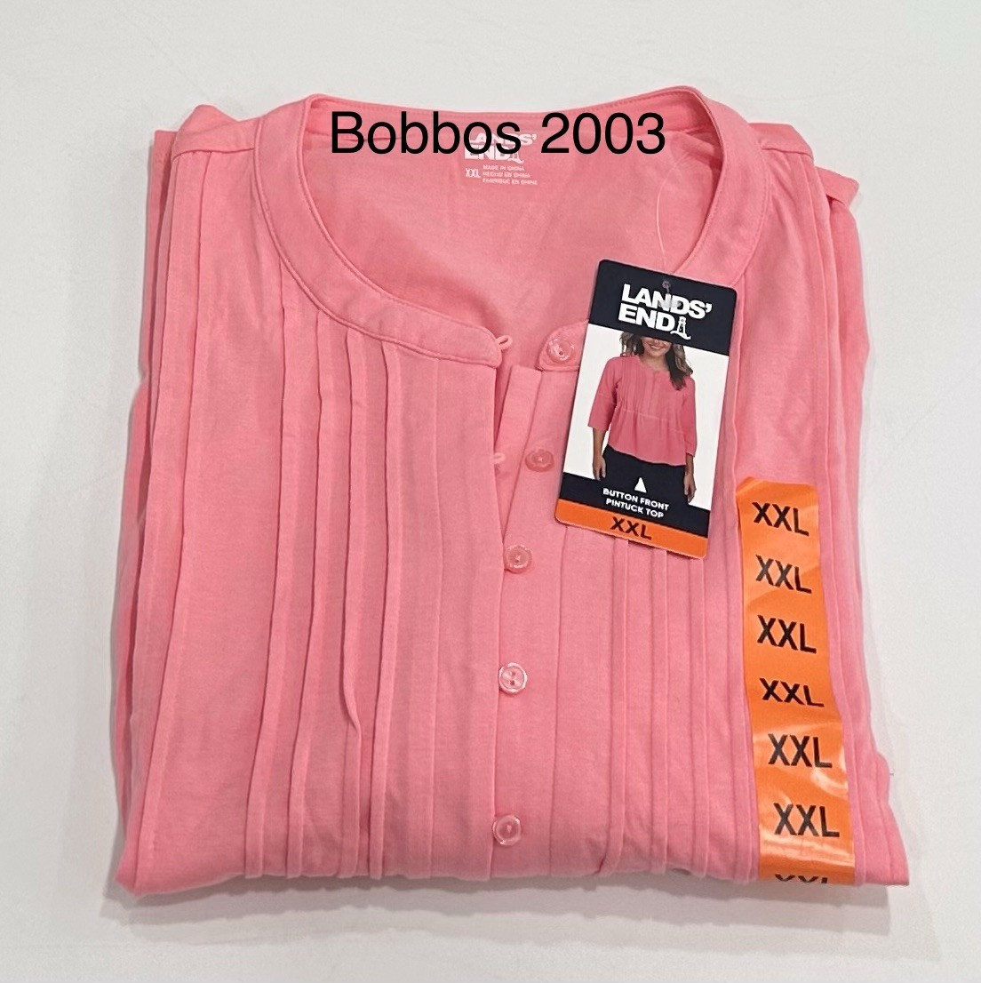 Lands' End Women's Button Front Pintuck Top, Pink, Size XXL