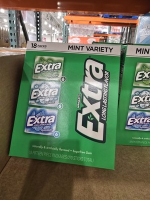 Extra Mint Variety Pack, Sugar Free Chewing Gum, 15 pc., 18 pk. (NO SHIP TO CA)