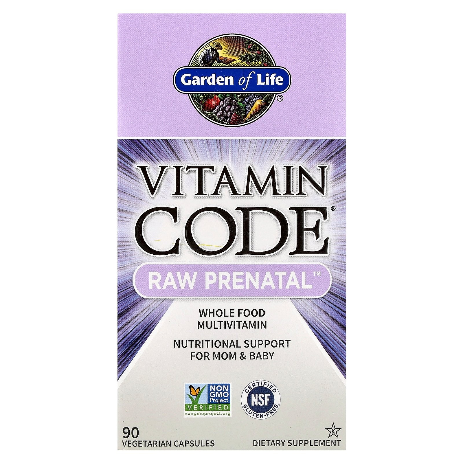 Garden of Life Vitamin Code Raw Prenatal 90 вегетарианских капсул без молока, нет