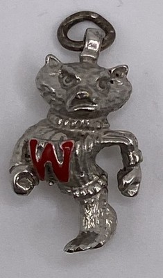 Vintage Sterling Silver Wisconsin Red  W  Bucky Badger 3D Charm 4.8g 1 