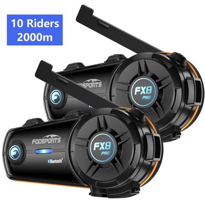 2x FX8 Pro Motorcycle Bluetooth Headset 10 Riders Group Helmet Intercom 2000m US