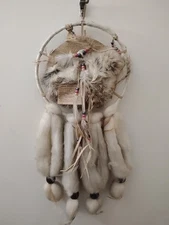 Vtg OOAK Native American Indian Dream Catcher Mandella Wool  9x20 Feathers Gift