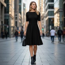 Nicole Miller New York Womens Black Knit Fit and Flare Scoop Neck Dress Size M