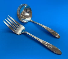 National Silver ROSE & LEAF Cold Meat Fork  Ladle Silverplate 1937 LOT of 2