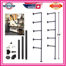 5 tier Industrial Wall Mount Iron Pipe Shelf Shelving Bracket Vintage Retro C...